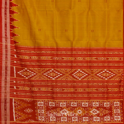 Golden Yellow Phoda Kumbha Design Odisha Ikat Khandua Silk Saree