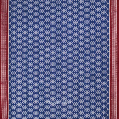 Blue Maroon Floral Theme Sambalpuri Ikat Cotton Saree