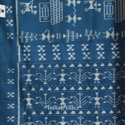 Peacock Blue Tribal Art Contemporary Odisha Handloom Silk Saree