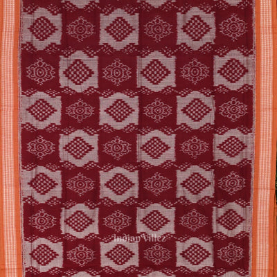 Maroon Orange Pasapali Odisha Sambalpuri Pure Cotton Saree