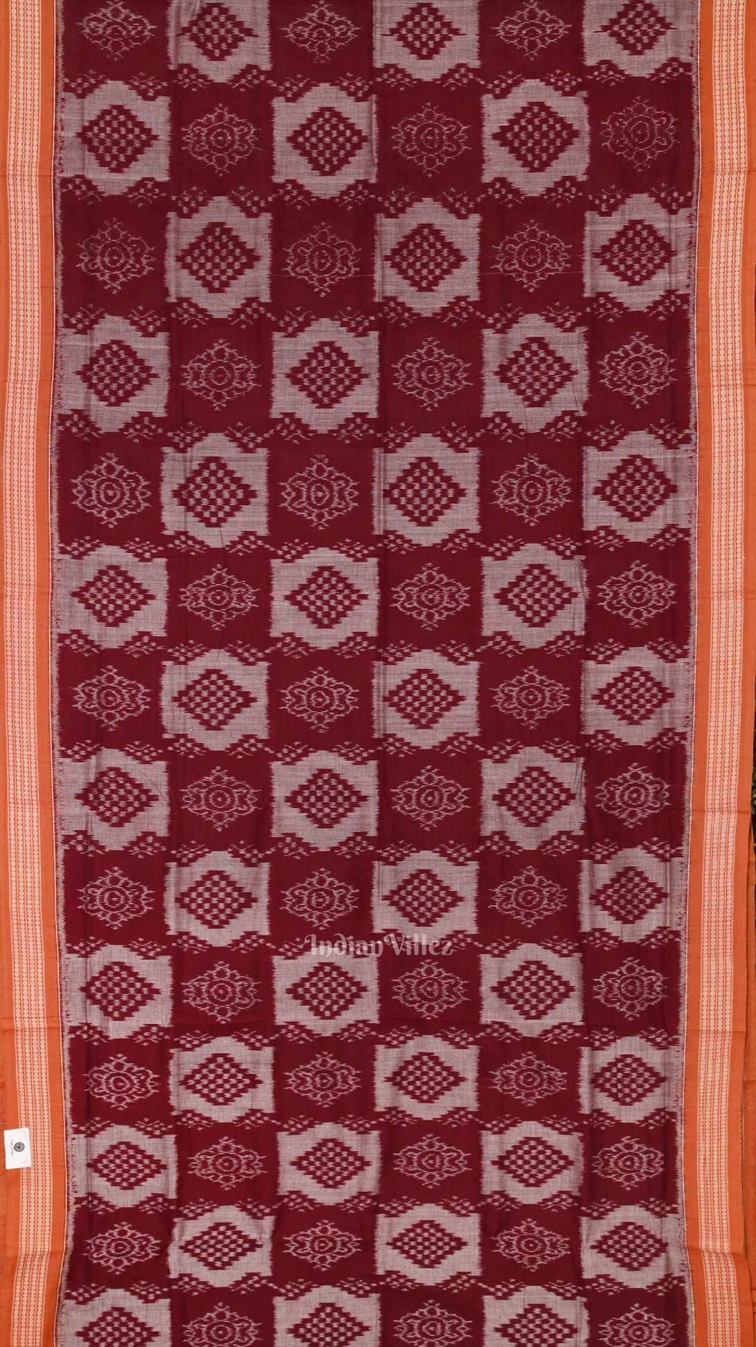 Maroon Orange Pasapali Odisha Sambalpuri Pure Cotton Saree