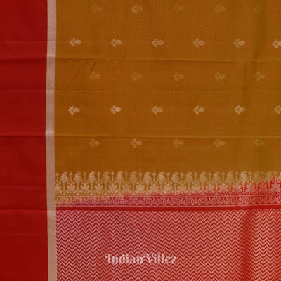 Reddish Golden Yellow Pure Kanjivaram Soft Silk Saree