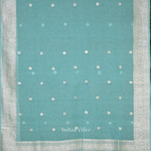 Light Blue Pure Khaddi Chiffon Banarasi Saree
