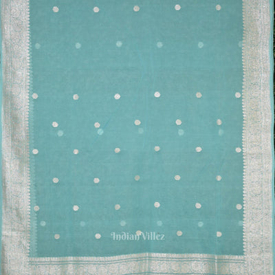 Light Blue Pure Khaddi Chiffon Banarasi Saree