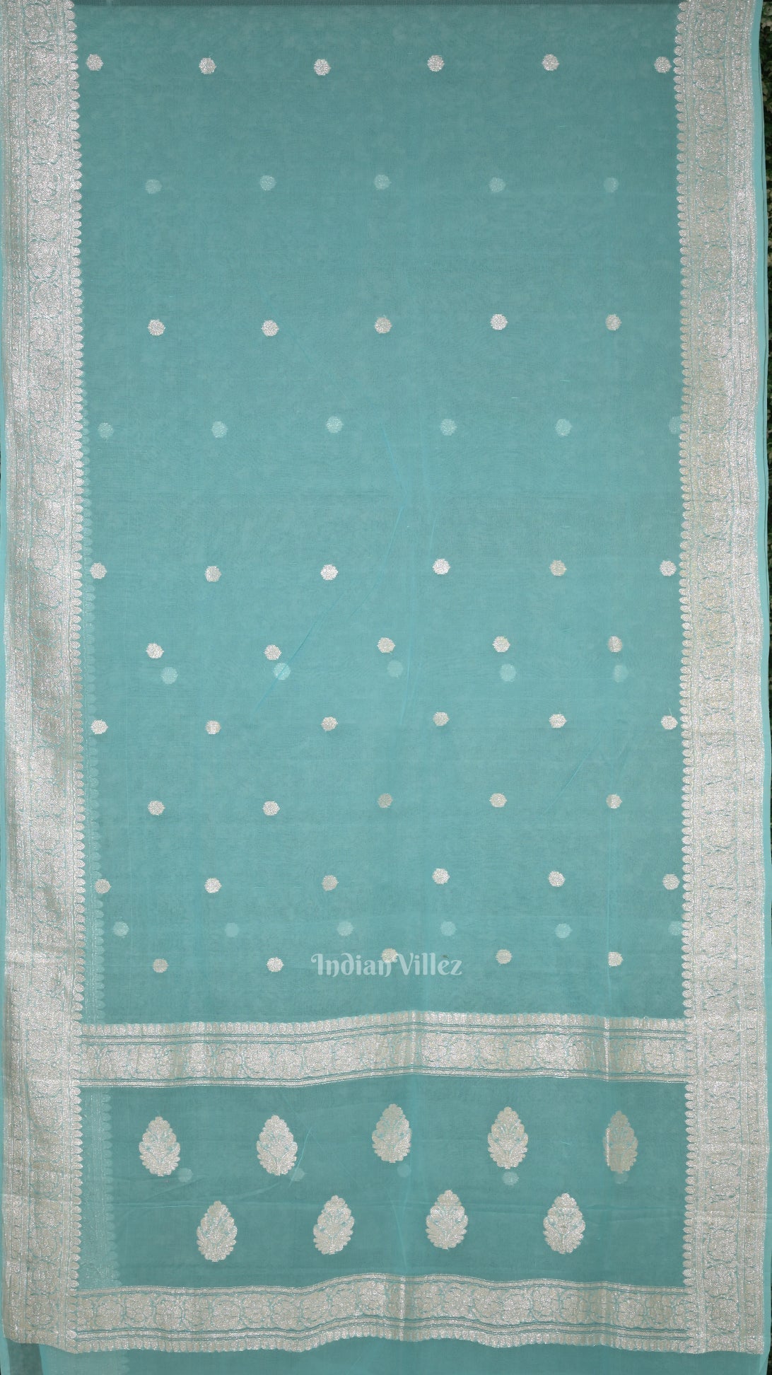 Light Blue Pure Khaddi Chiffon Banarasi Saree