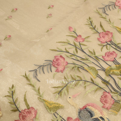 Basil Green Kora Banarasi Tissue Saree with Embroidery Work