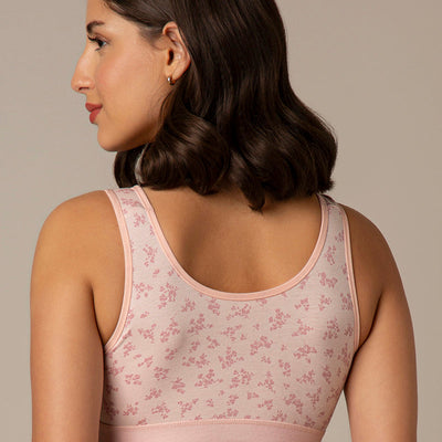 Easy Slip-On Non-Padded Non-Wired Cotton Bra - Pink Floral Print