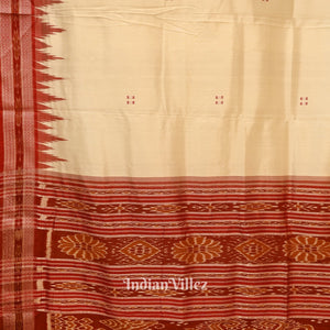 White Red Phoda Kumbha Design Odisha Ikat Khandua Silk Saree