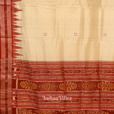 White Red Phoda Kumbha Design Odisha Ikat Khandua Silk Saree