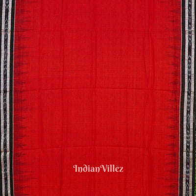 Red Maniabandha Black Striped Cotton Saree