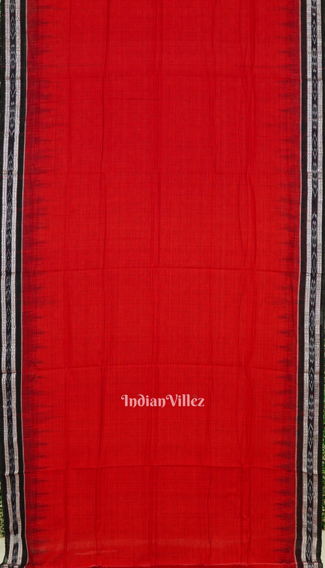 Red Maniabandha Black Striped Cotton Saree