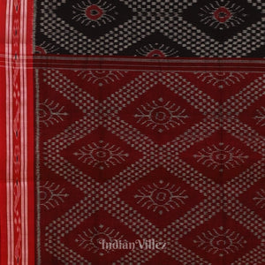 Black with Red Floral Theme Odisha  Sambalpuri Pure Cotton Saree