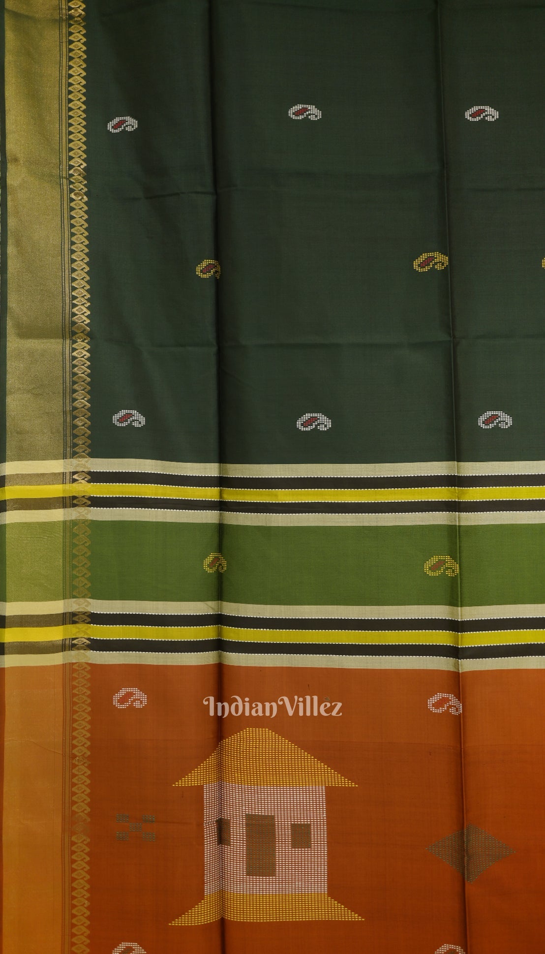 Green With Copper Pure Bishnupuri Silk Saree