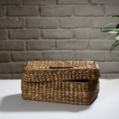 Brown - Handmade Organic Water Hyacinth Rectangular Tissue Box 01