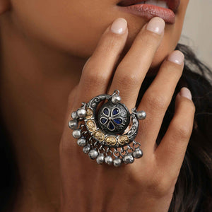 trueBrowns Silver Gold Tone Stone Ring