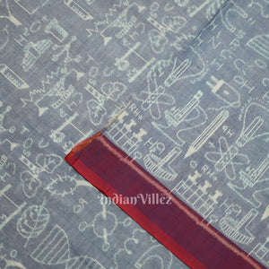 Light Blue Sceince Theme Sambalpuri Odisha Ikat Cotton Fabric