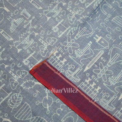 Light Blue Sceince Theme Sambalpuri Odisha Ikat Cotton Fabric