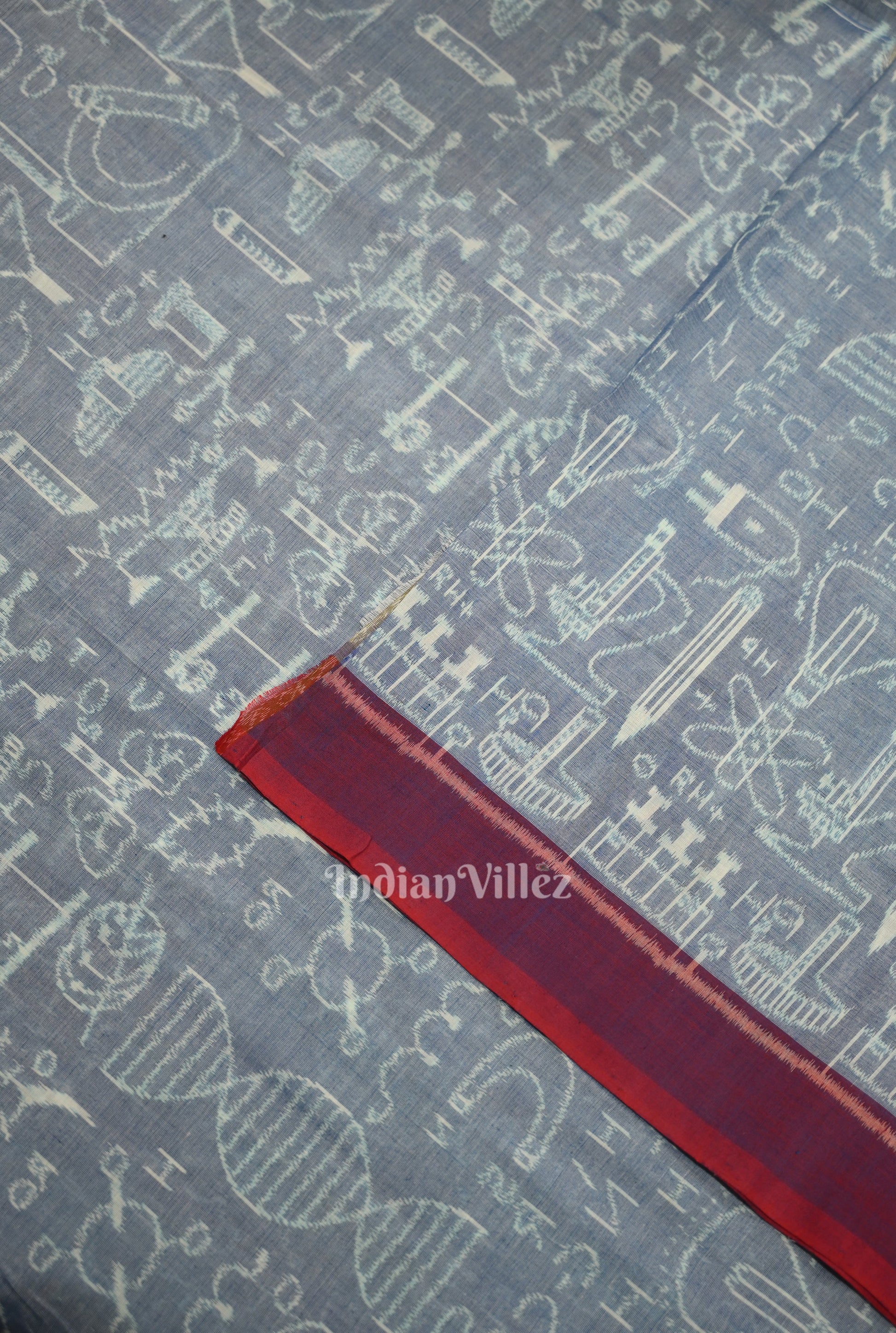 Light Blue Sceince Theme Sambalpuri Odisha Ikat Cotton Fabric