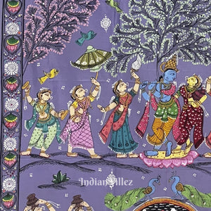 Lavender Radha Krishna Rasleela Hand-Painted Pattachitra Saree