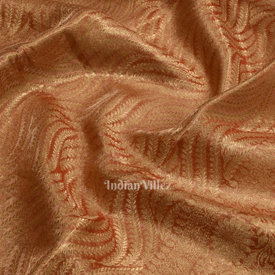 Beige Red with Golden Brocade  Tissue  Banarasi Saree