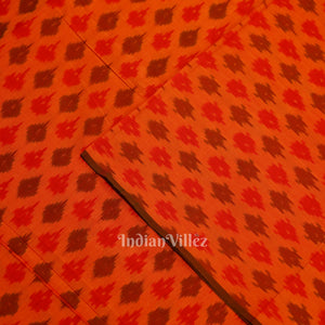 Orange Dual Tone Pochampally Ikat Silk & Cotton (Sico) Fabric