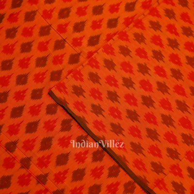 Orange Dual Tone Pochampally Ikat Silk & Cotton (Sico) Fabric