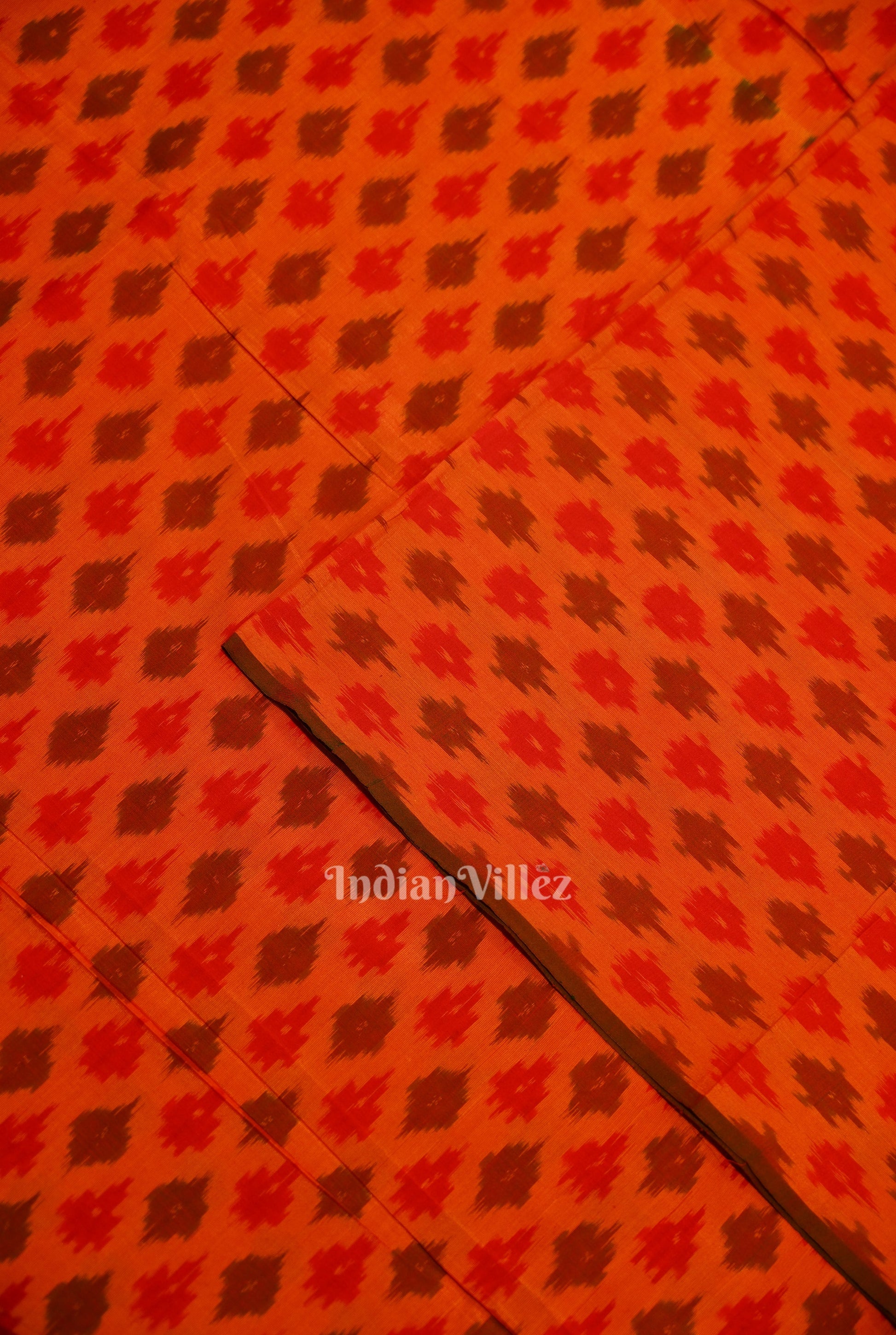 Orange Dual Tone Pochampally Ikat Silk & Cotton (Sico) Fabric