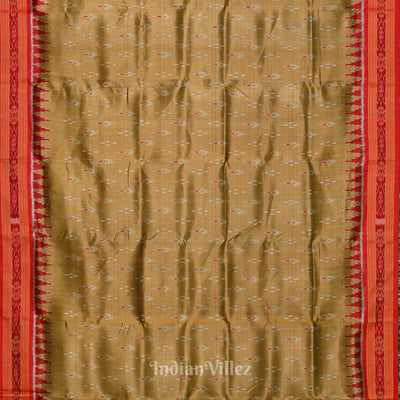 Khaki Red Mayur Chandrika Khandua Silk Saree