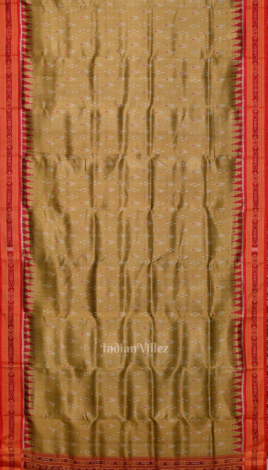 Khaki Red Mayur Chandrika Khandua Silk Saree