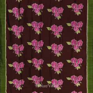 Coffee with Sea Green Floral Theme Odisha Ikat Contemporary Silk Saree