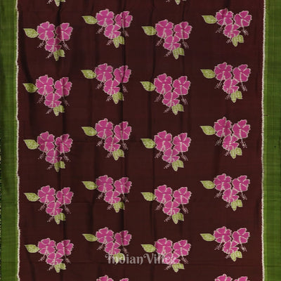 Coffee with Sea Green Floral Theme Odisha Ikat Contemporary Silk Saree