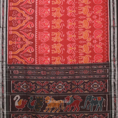 Red Black Jungle Theme Odisha Ikat Sambalpuri Cotton Saree