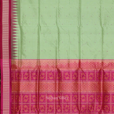 Pista Green with Rani Pink Buti Design Bomkai Sambalpuri Silk Saree