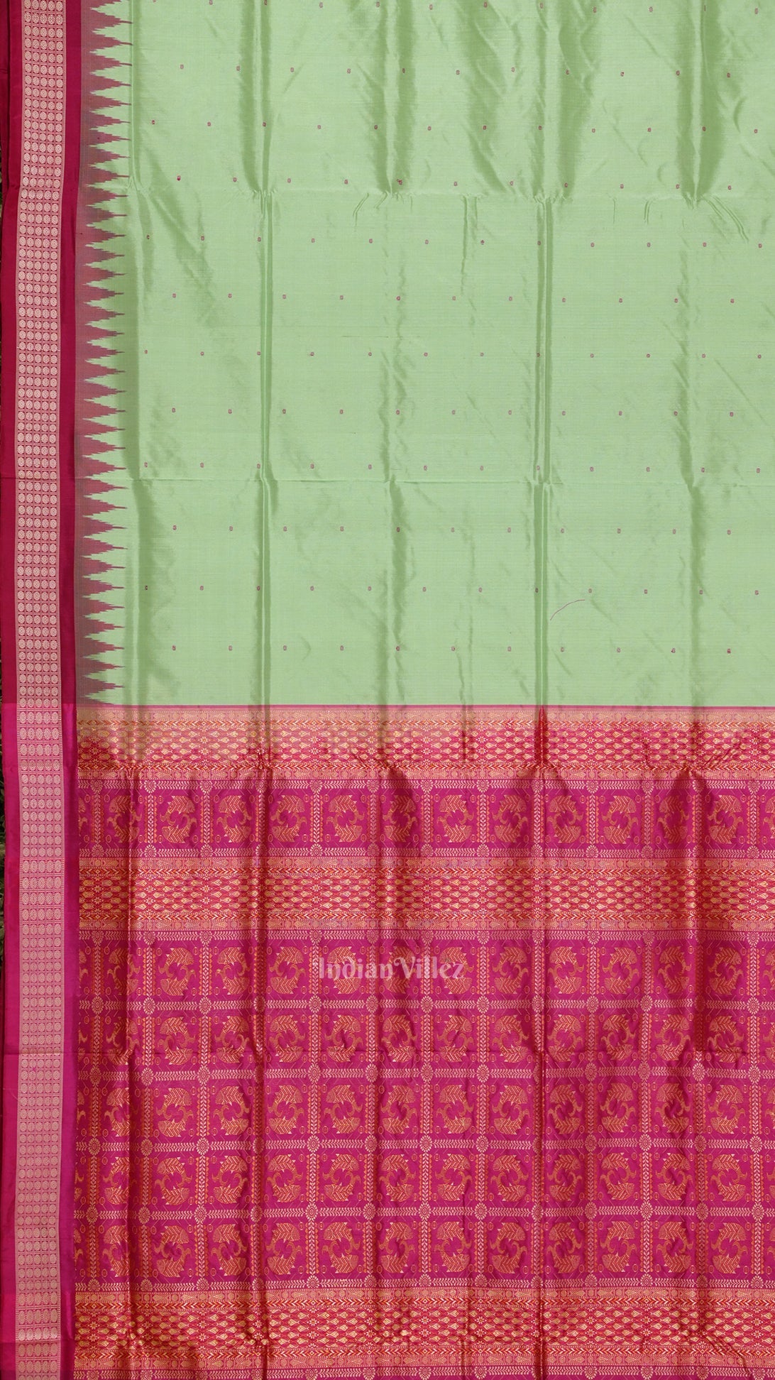 Pista Green with Rani Pink Buti Design Bomkai Sambalpuri Silk Saree