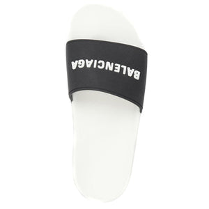 Balenciaga Pool Slides Logo White Black Alternate