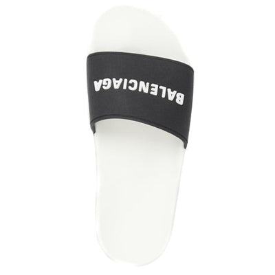 Balenciaga Pool Slides Logo White Black Alternate