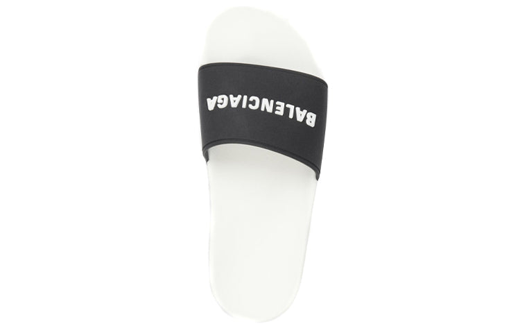 Balenciaga Pool Slides Logo White Black Alternate