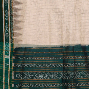 Cream Green Jharana Maniabandha Cotton Saree