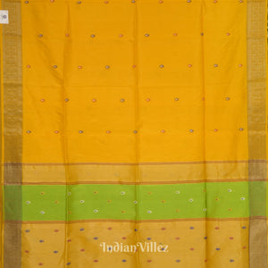 Yellow With Green Pure Bishnupuri Silk Saree