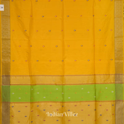 Yellow With Green Pure Bishnupuri Silk Saree