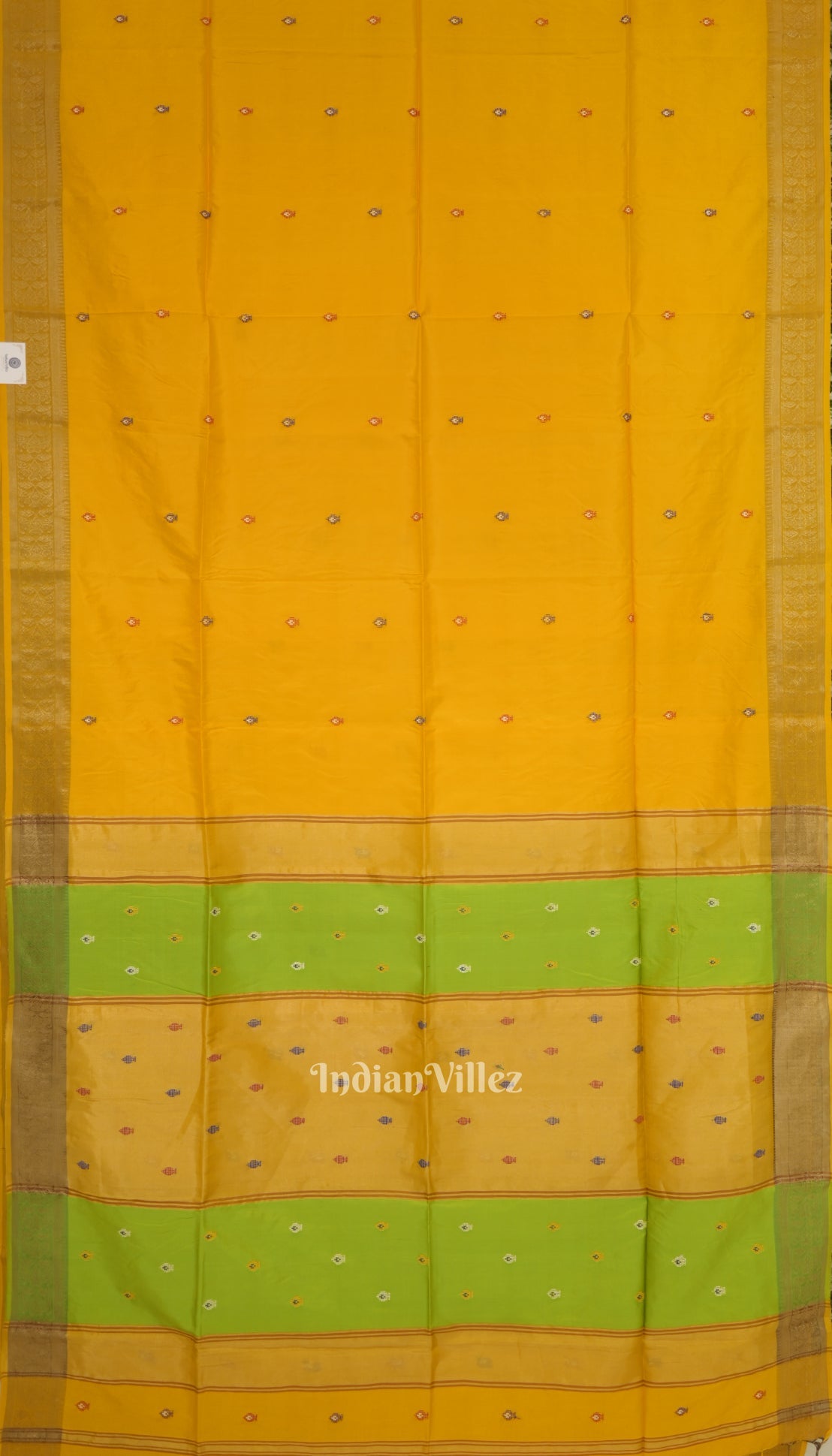 Yellow With Green Pure Bishnupuri Silk Saree