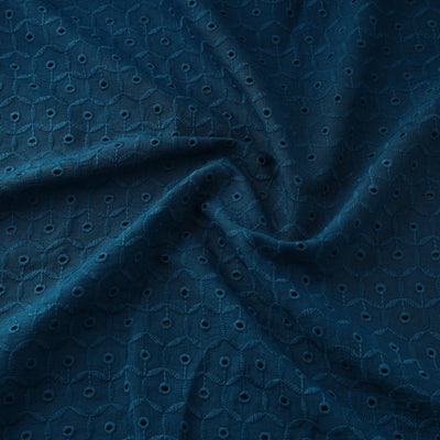 Blue - Floral Embroidered Cotton Hakoba Fabric 02