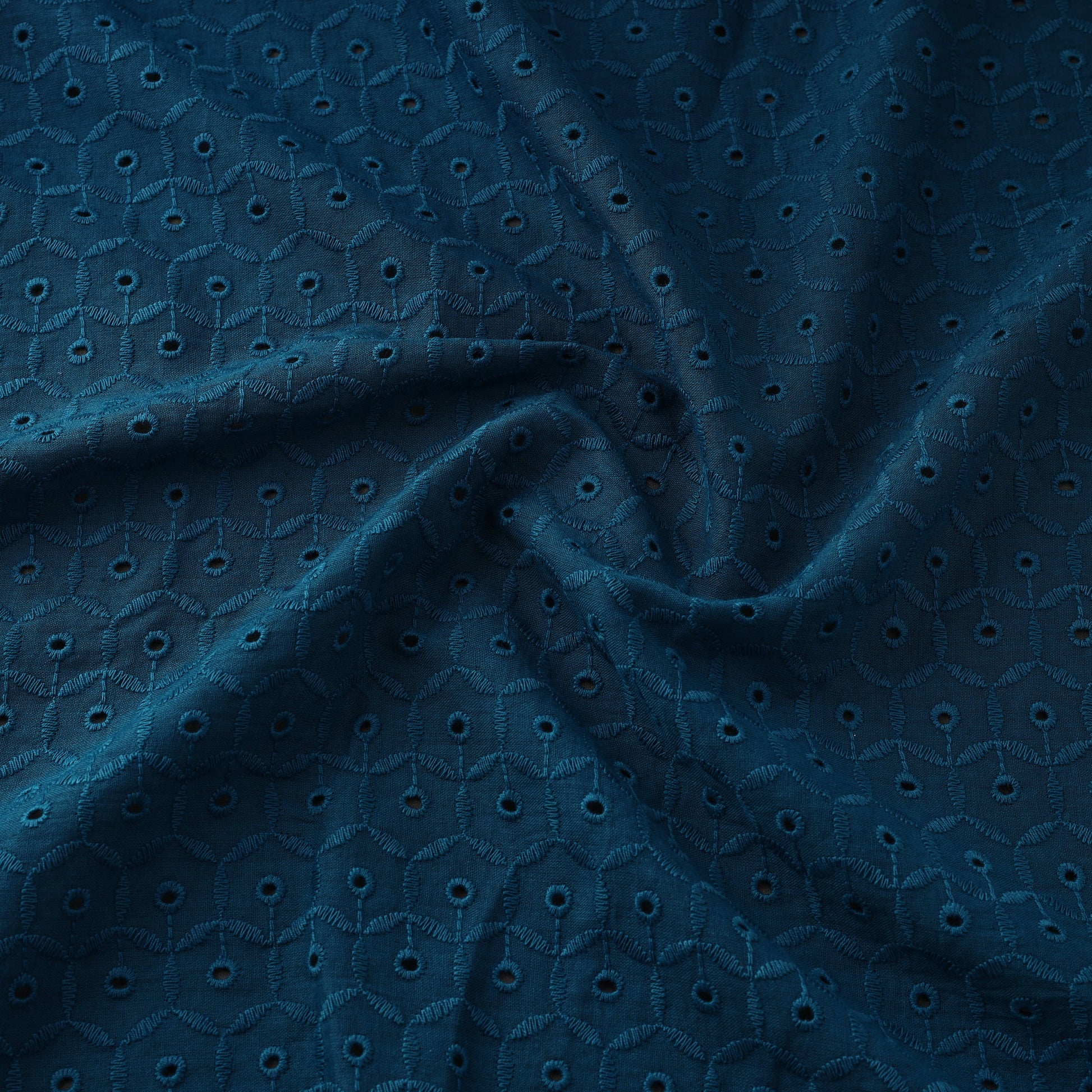 Blue - Floral Embroidered Cotton Hakoba Fabric 02