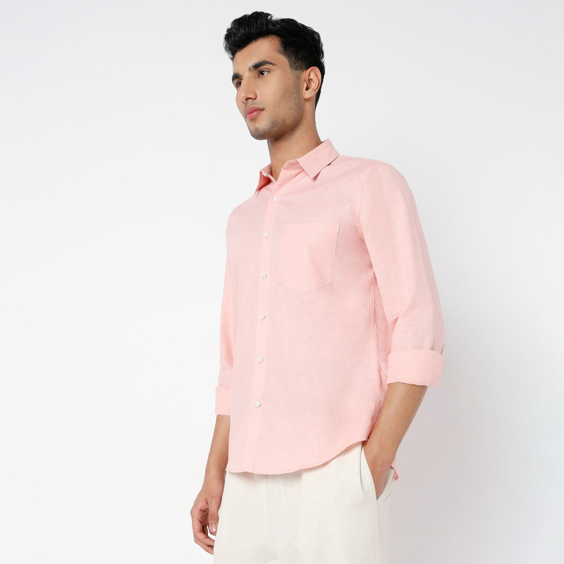 Men's Pink Linen Casual Shirt