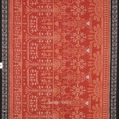 Light Brown Black Tribal Theme Odisha Ikat Sambalpuri Cotton Saree