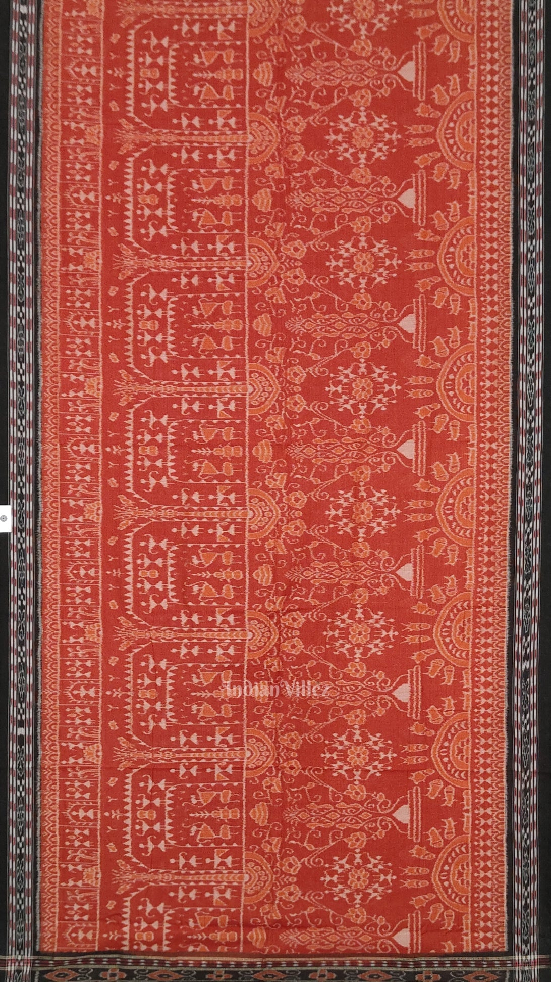 Light Brown Black Tribal Theme Odisha Ikat Sambalpuri Cotton Saree