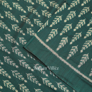 Dark Green Leaf Motif Sambalpuri Odisha Ikat Cotton Fabric