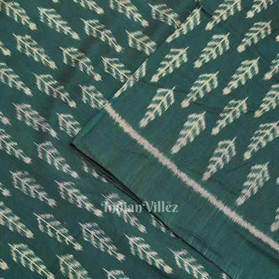 Dark Green Leaf Motif Sambalpuri Odisha Ikat Cotton Fabric