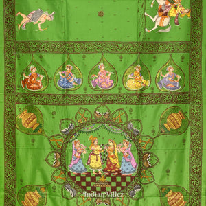 Green Doli Barat With Marriage Theme Hand-Painted Pattachitra Saree