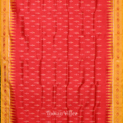 Blood Red Yellow Mayur Chandrika Khandua Silk Saree